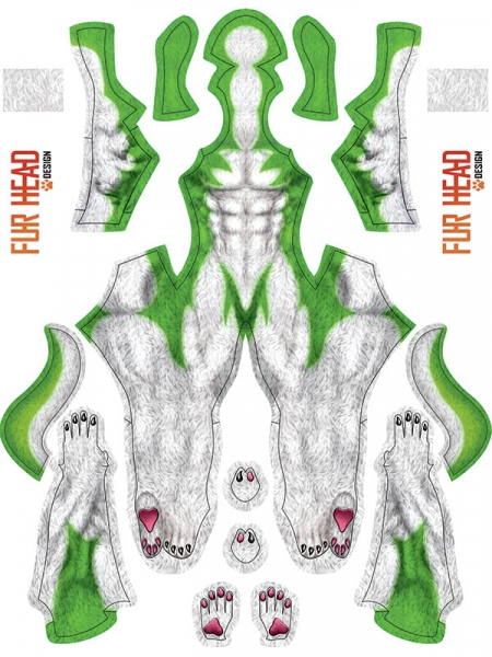 Traje de cuerpo completo con estampado de patrón de perro verde lupino sin máscara
