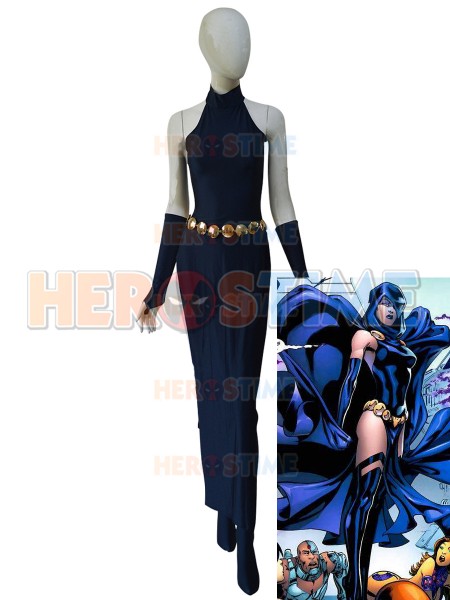 Vestido Azul Marino de Spandex de Raven de DC Comics Cosplay 