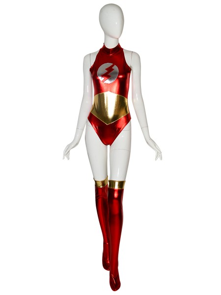Disfraz de superhéroe metálico con traje flash atractivo