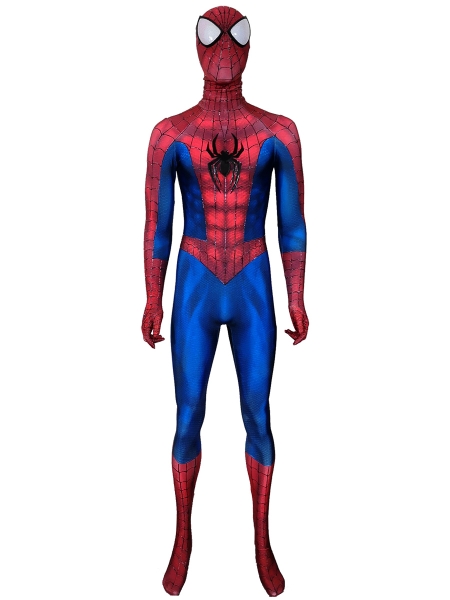 Traje clásico de Spider-Man con correas de pintura de hojaldre y araña de cuero