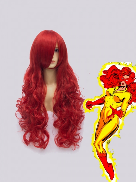 80cm Red Curve Firestar Female Superhero Wig
