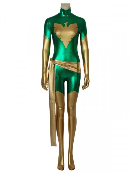Jean Grey Suit Green X-Men Shiny Metallic Cosplay Costume